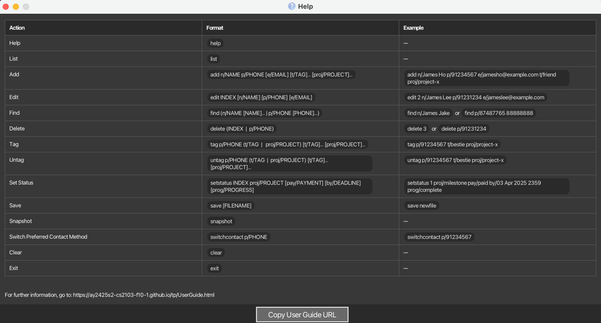 help message